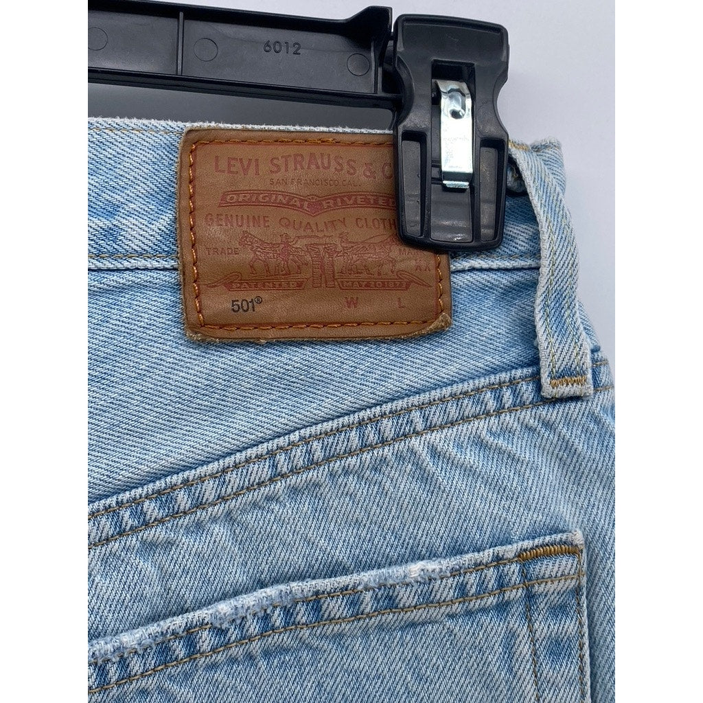 LEVI'S Women's Light Blue Denim 501 Distressed Five-Pocket High-Rise Short SZ 29