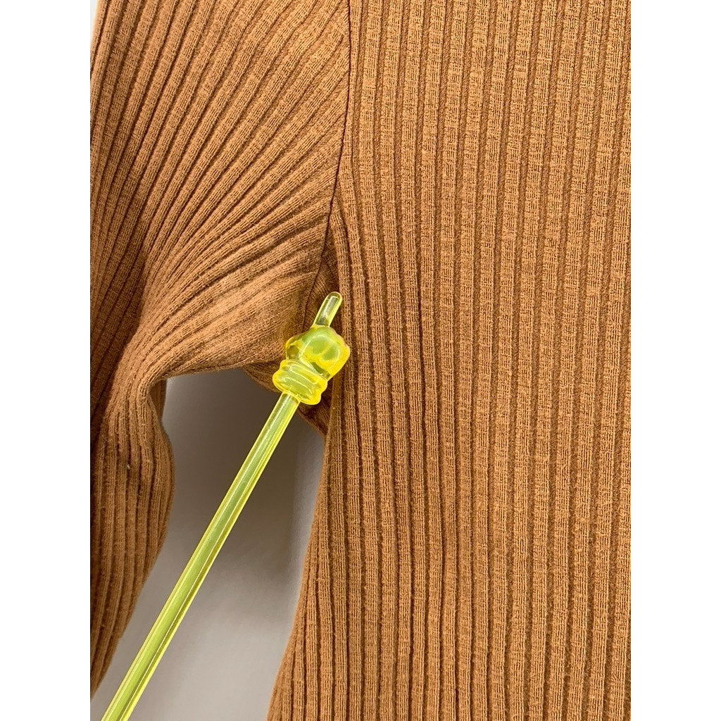 COMUNE Women's Camel Brown Crewneck Ribbed Long Sleeve Cropped Top SZ S