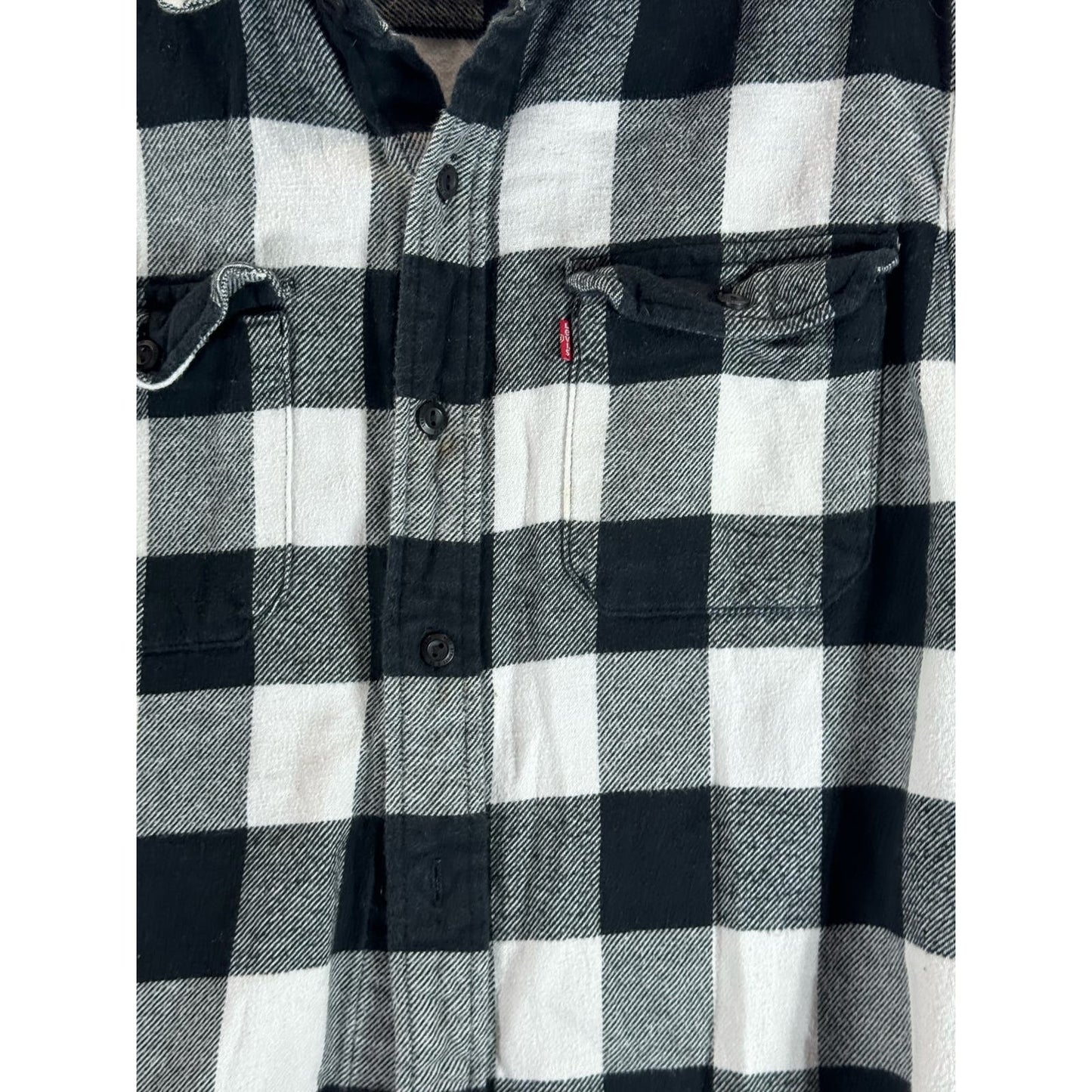 LEVI'S Men's White/Black Classic-Fit Flannel Button-Up Long Sleeve Shirt SZ M