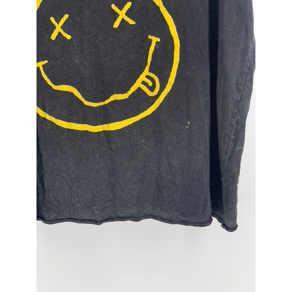 UNBRANDED Men's Black Distressed Nirvana Crewneck Graphic T-Shirt SZ L