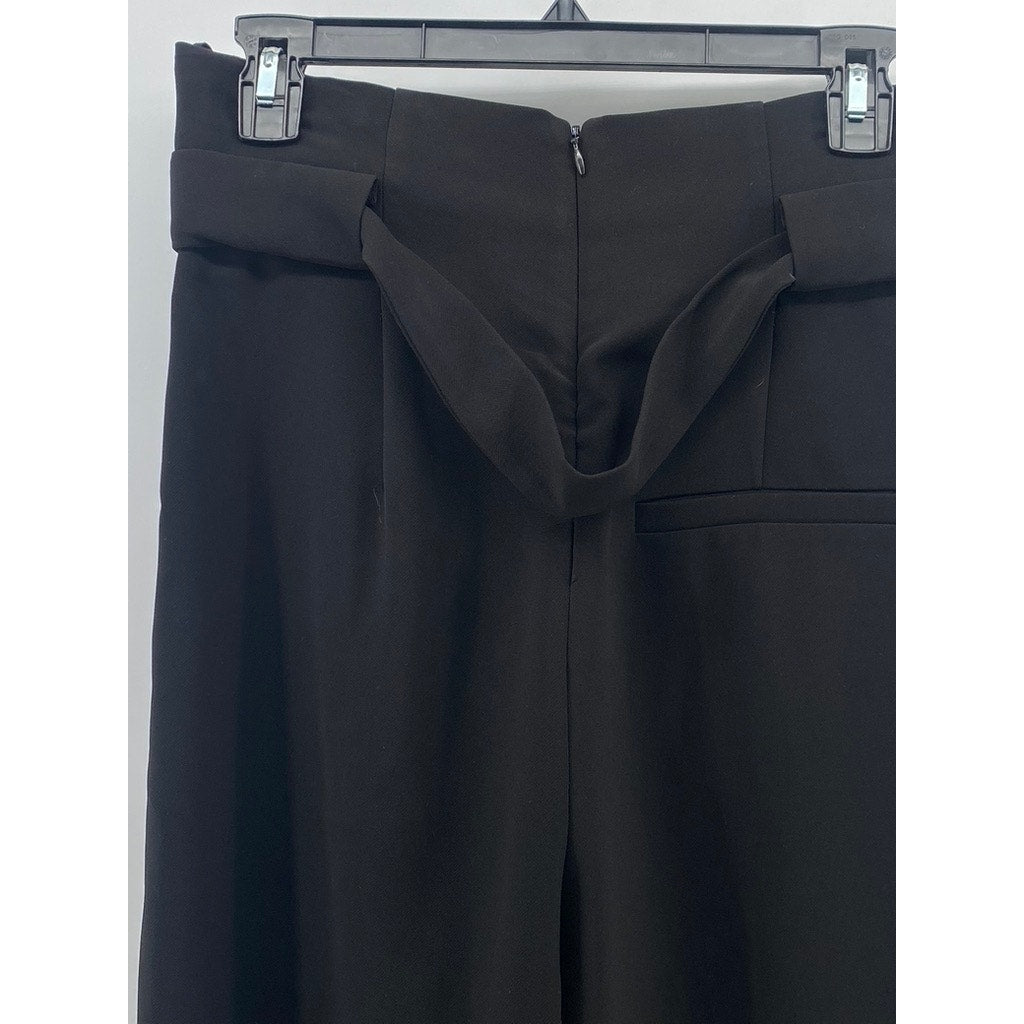 COS Women's Black Solid Ruffle High Rise Wide-Leg Relaxed-Fit Belted Pant SZ 6
