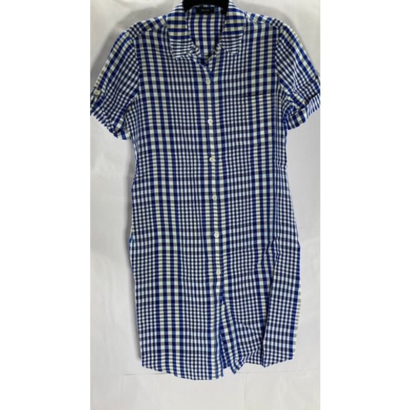 THEORY Women's Blue/White Mayvine Dillion Plaid Button-Up Shirtdress SZ 10