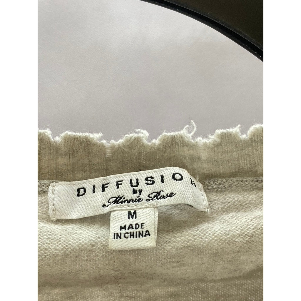 DIFFUSION By MINNIE ROSE Women's Gray Cotton/Cashmere Distressed Sweater SZ M