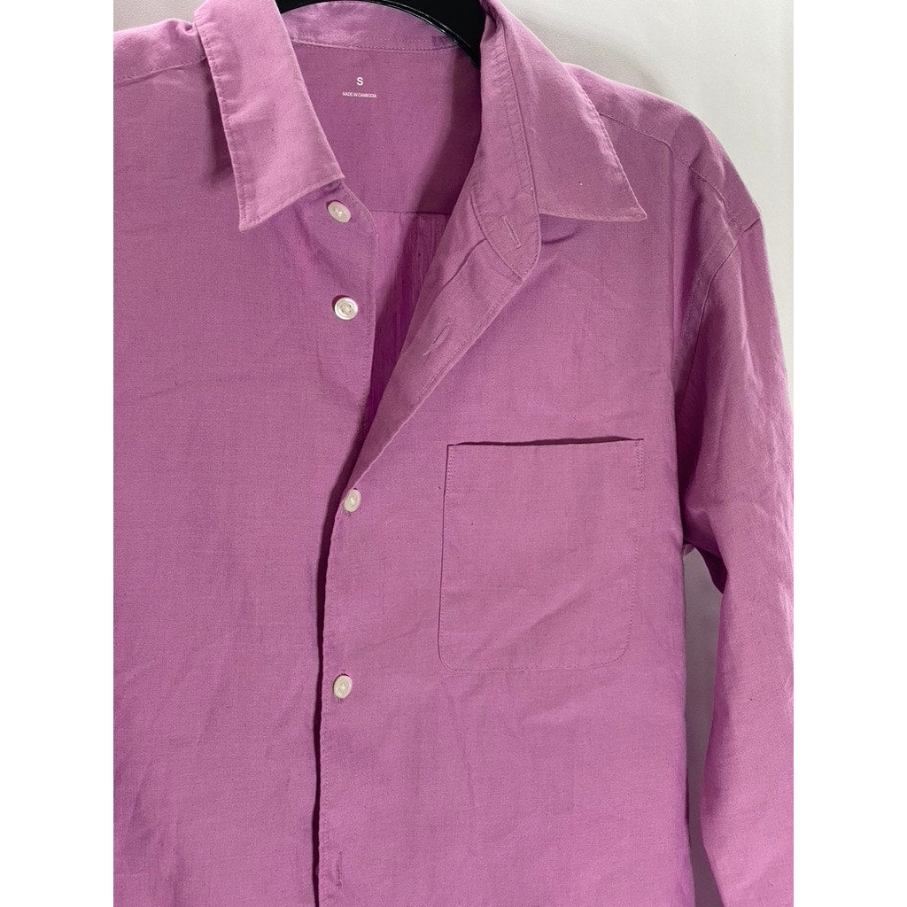 MUJI Men's Light Purple Hemp Blend Regular-Fit Button-Up Long Sleeve Shirt SZ S