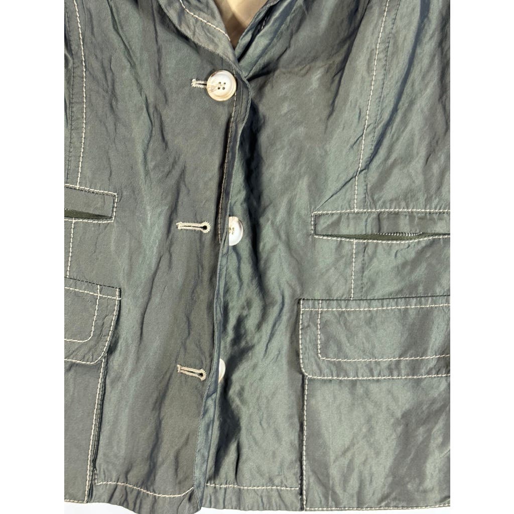 LUCIANO BARBERA Women's Army Green Metallic Waxed Utility Military Jacket SZ 44