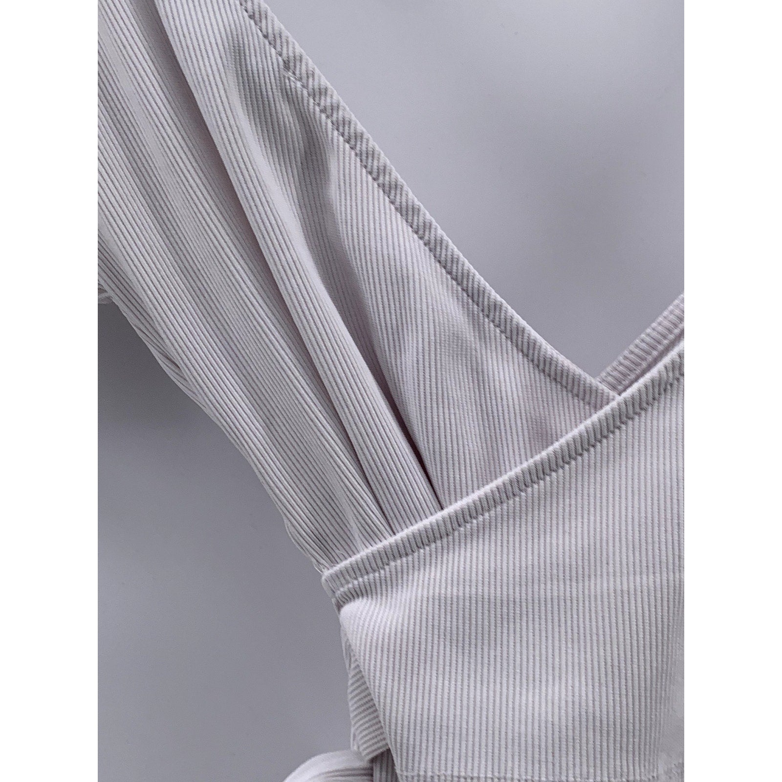 REVAMPED Women's White Ribbed V-Neck Short Sleeve Cropped Wrap Top SZ S