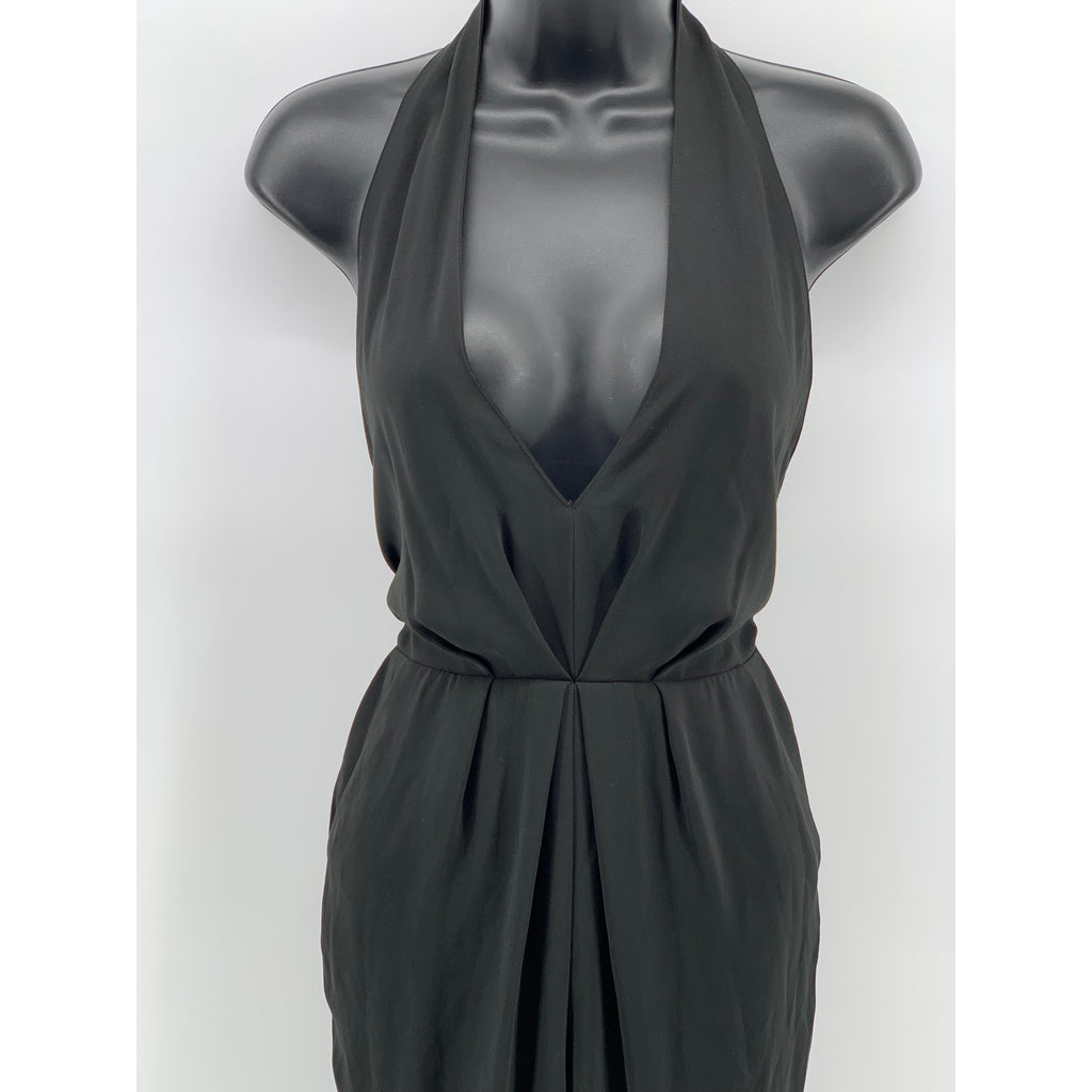 ASTR Women's Black Solid V-Neck Open-Back Halter Jumpsuit SZ XS