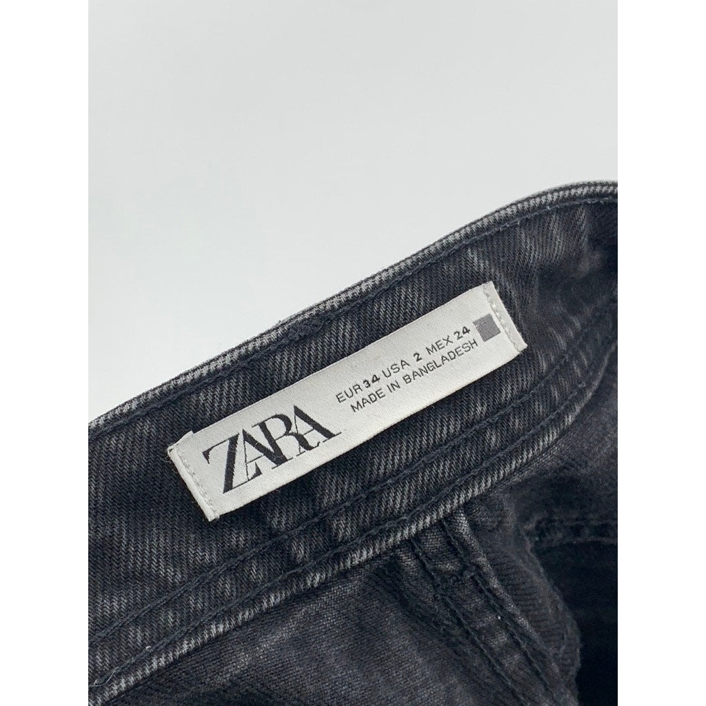 ZARA Women's Black Denim High-Rise Slim-Leg Five-Pocket Ankle Mom Jeans SZ 2