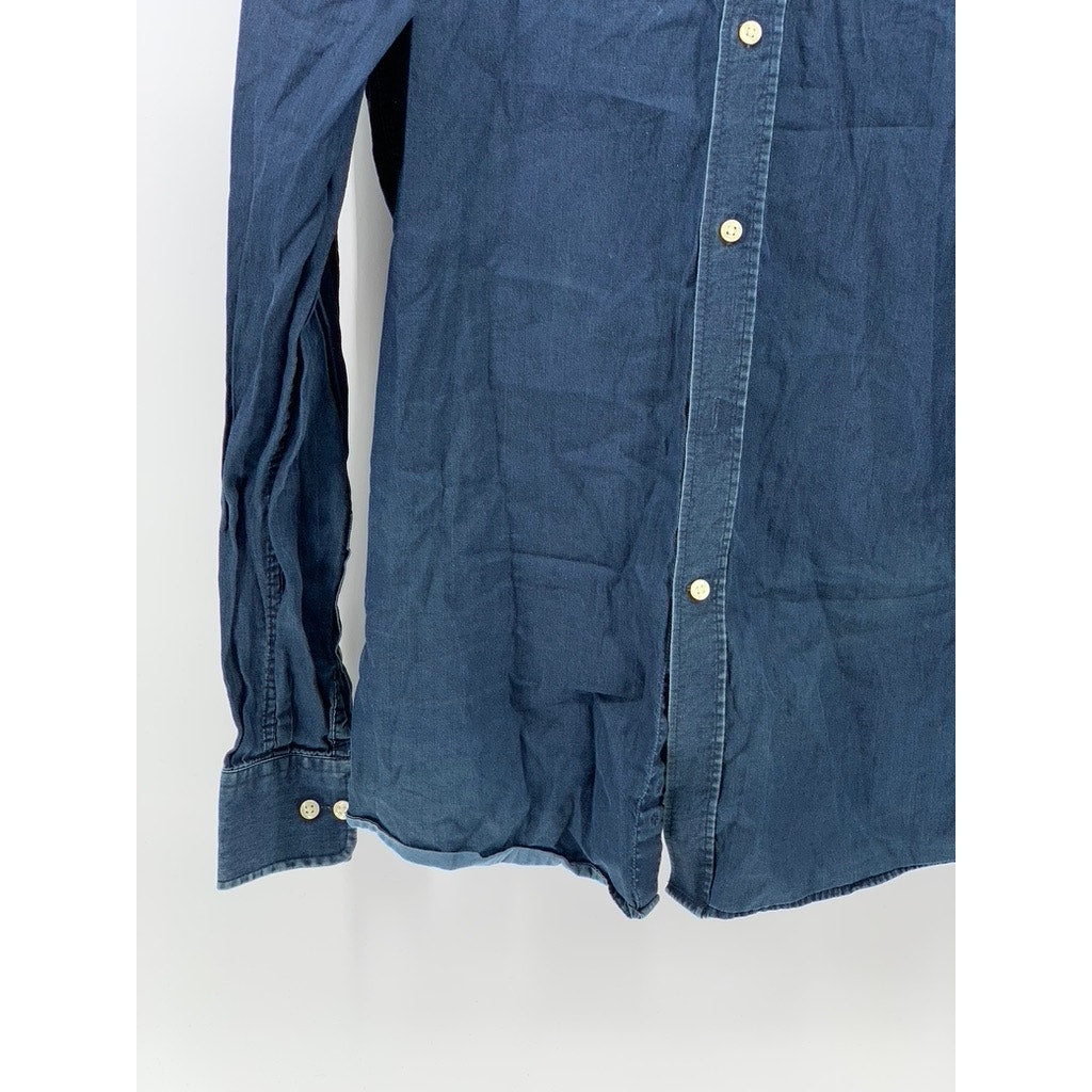 H&M Men's Blue Denim Premium Cotton Button-Up Long Sleeve Shirt SZ M