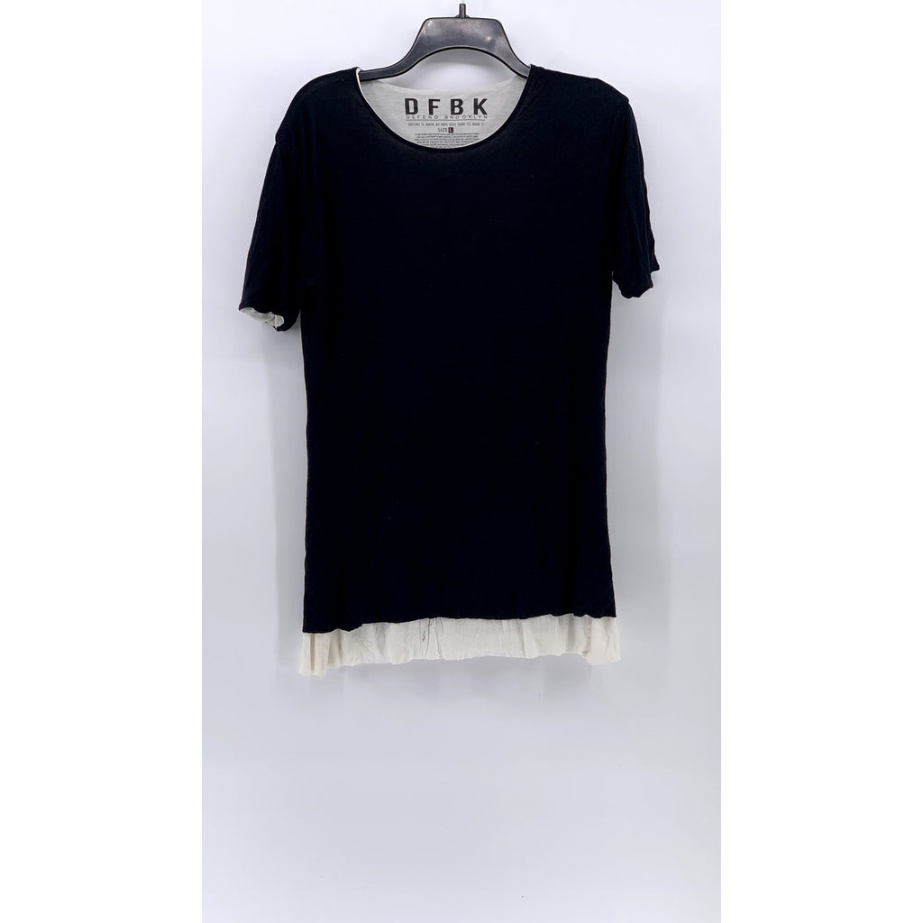 DFBK DEFEND BROOKLYN Women's Black-Cream Crewneck Short Sleeve Layered Top SZ L