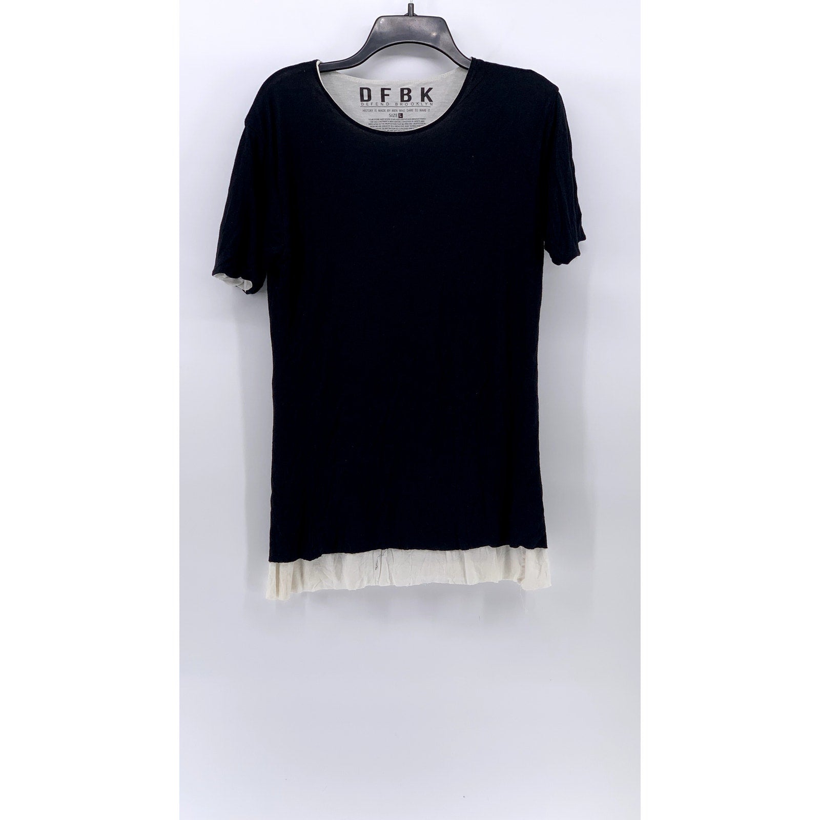 DFBK DEFEND BROOKLYN Women's Black-Cream Crewneck Short Sleeve Layered Top SZ L