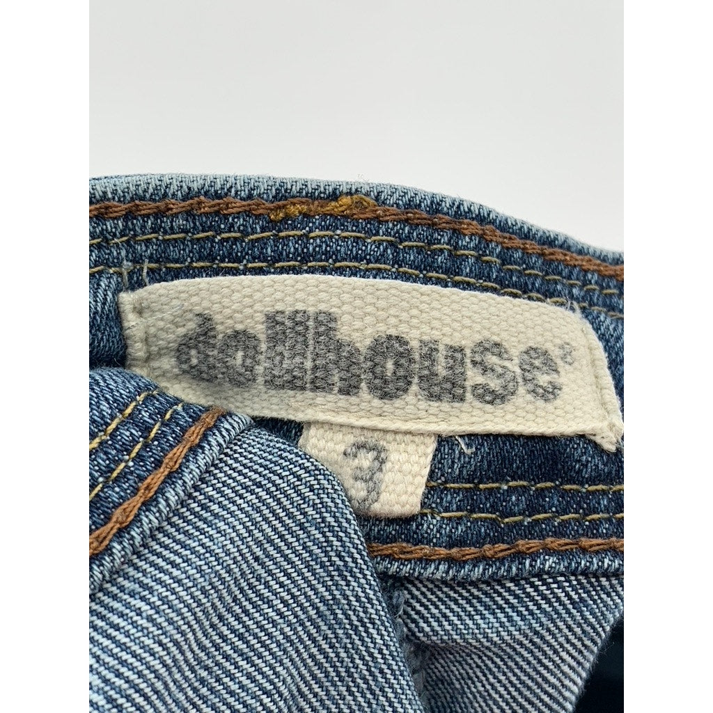 DOLLHOUSE Women's Blue Distressed Roll-Up Skinny Capri Leggings SZ 3