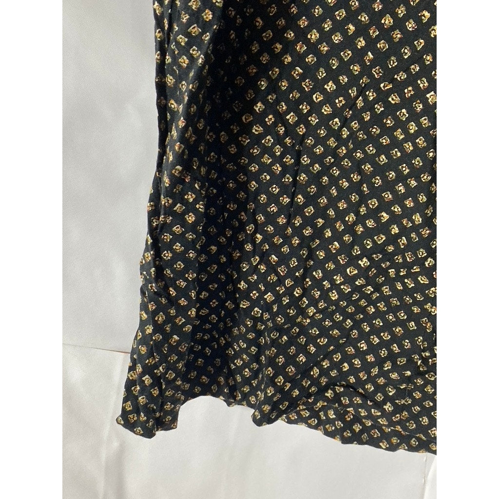 SHERI MARTIN Women's Black Printed Side-Tie Short Sleeve A-Line Dress SZ 12