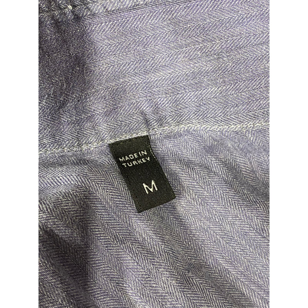 ERMENEGILDO ZEGNA Men's Blue Micro Herringbone Button-Up Long Sleeve Shirt SZ M