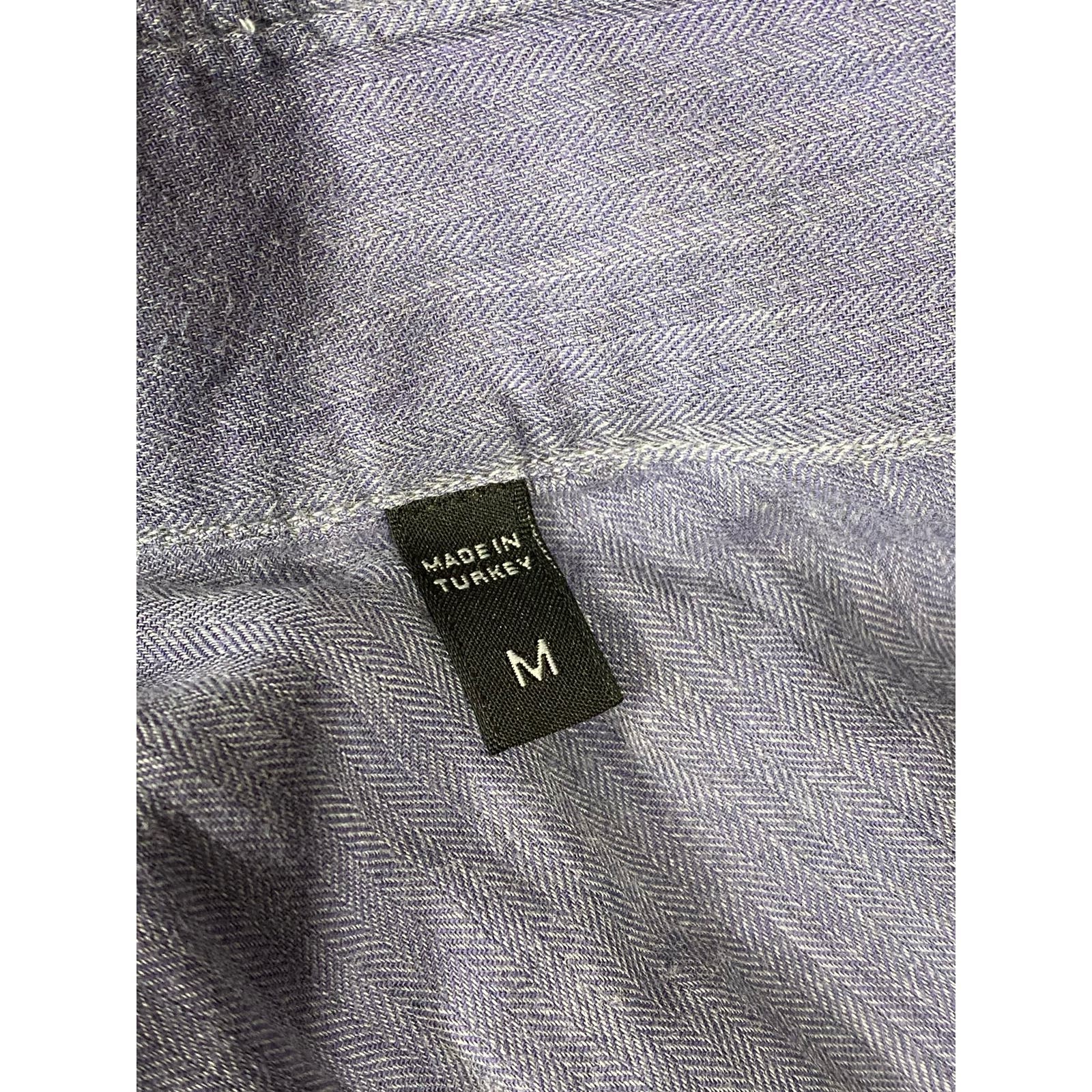 ERMENEGILDO ZEGNA Men's Blue Micro Herringbone Button-Up Long Sleeve Shirt SZ M