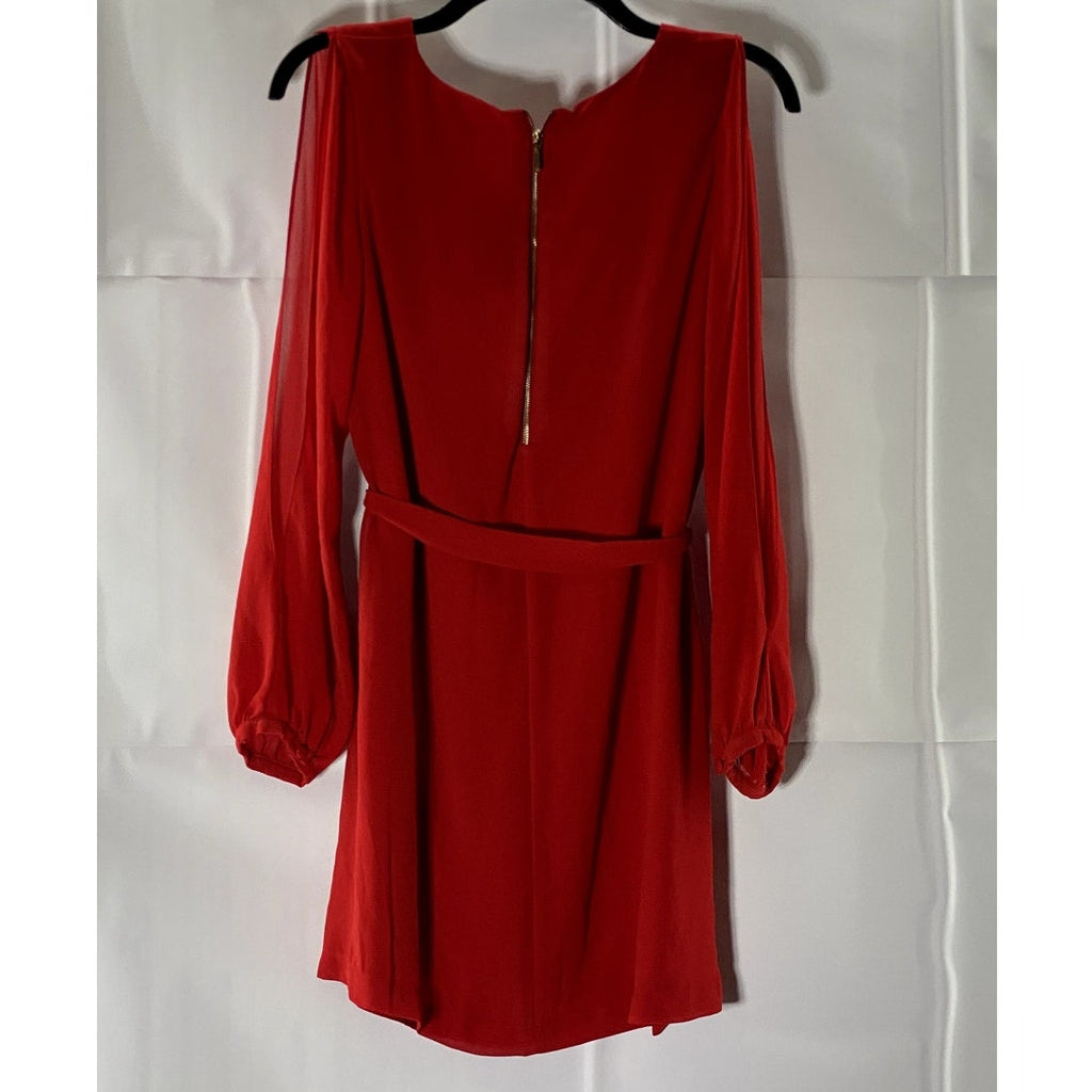 NAKED ZEBRA Women's Red V-Neck Cutout long Sleeve Tie-Waist Mini Dress SZ M