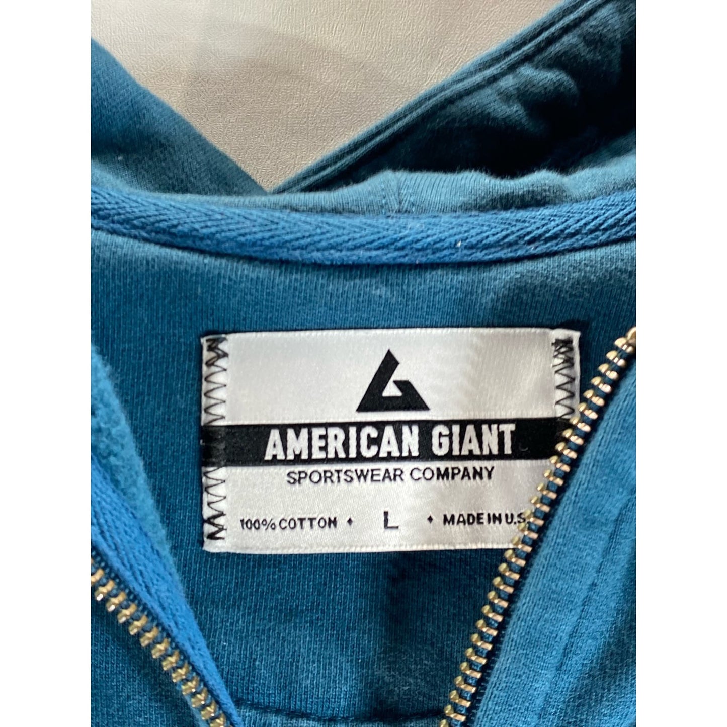 AMERICAN GIANT Blue Cotton Classic Zip-Up Hooded Sweatshirt SZ L