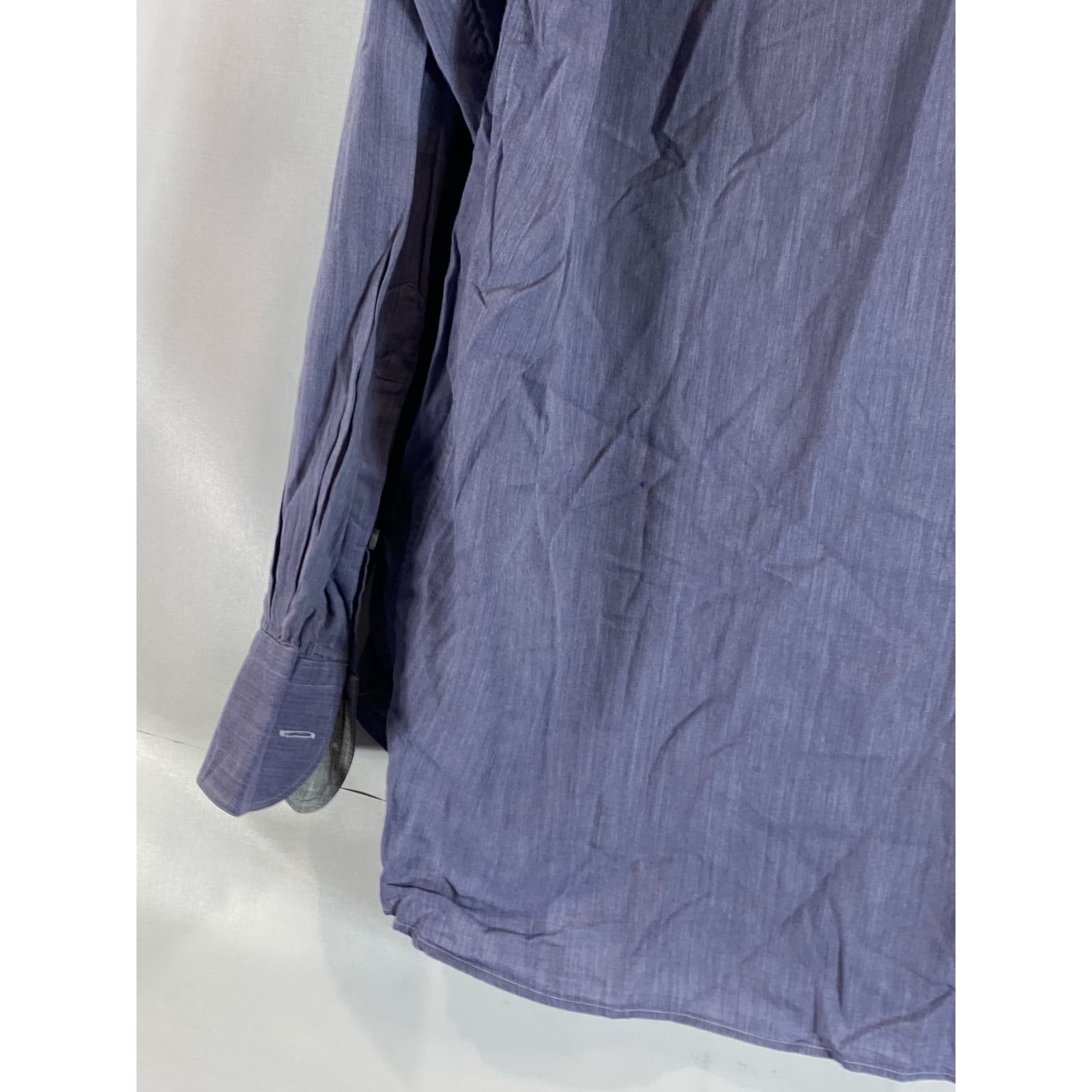 ERMENEGILDO ZEGNA Men's Blue Micro Herringbone Button-Up Long Sleeve Shirt SZ M