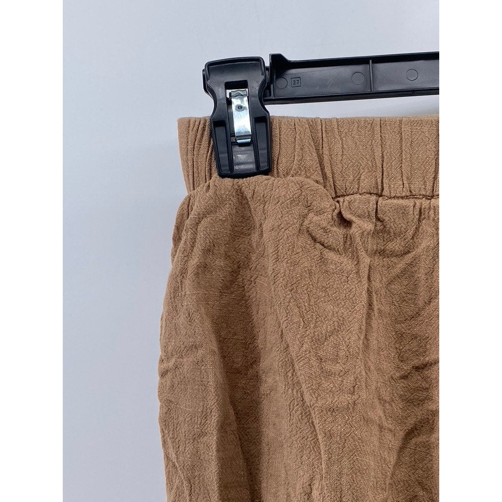 AUTOMET Women's Tan Linen-Blend Textured Pull-On Relaxed-Fit Casual Shorts SZ S