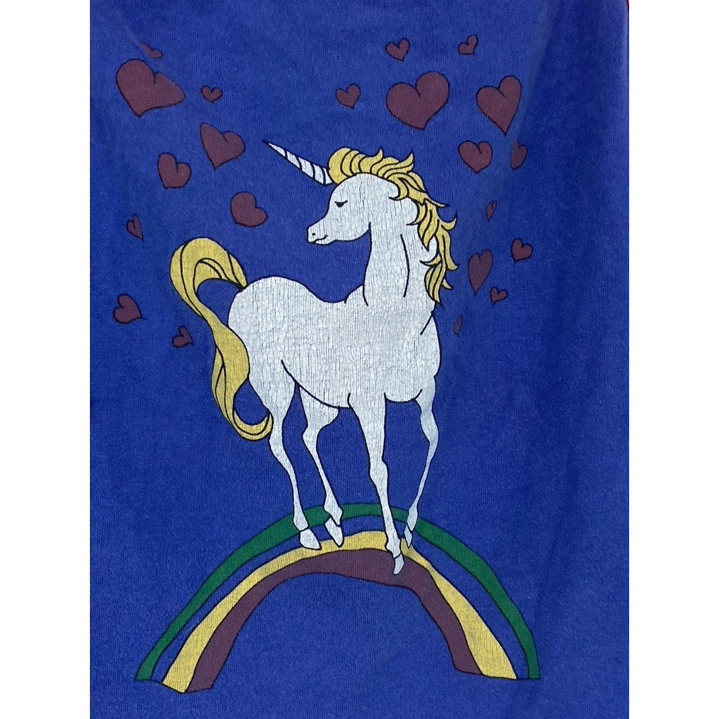 KIMCHI BLUE Women’s Blue-Pink Square-Neck Sweetie Unicorn Graphic Tank Top SZ L