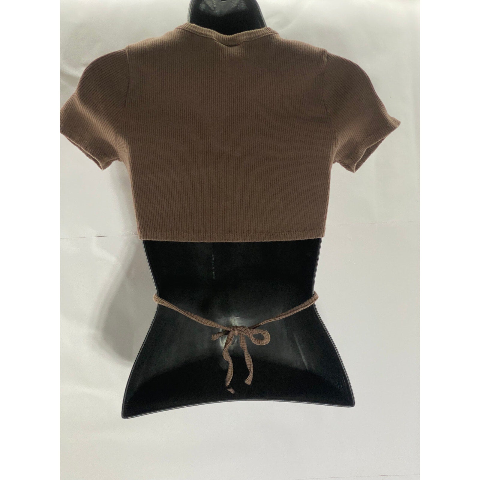 UNBRANDED Women's Brown Cropped Hi-Lo Hem Crew Neck Ribbed Top SZ S
