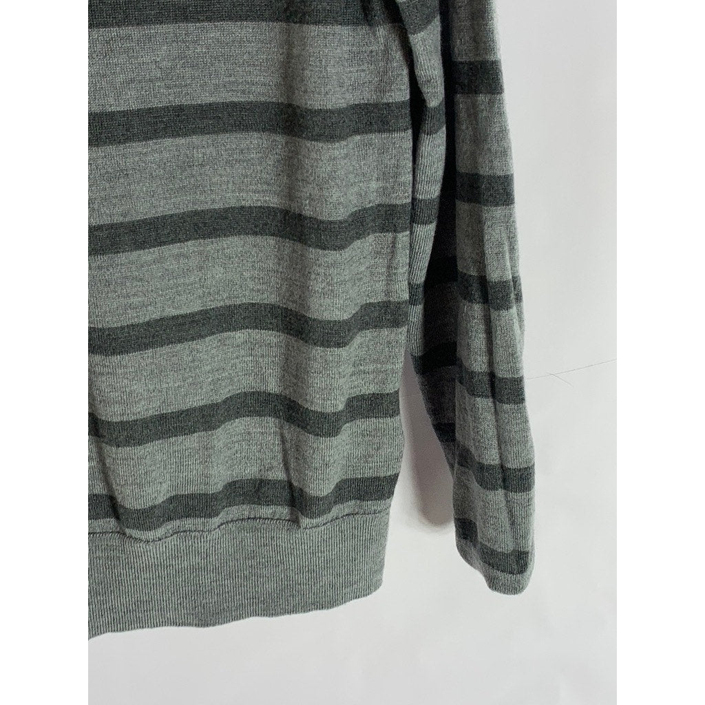 CALVIN KLEIN Men's Gray/Blue Wool-Blend Striped Colorblock Crewneck Sweater SZ M