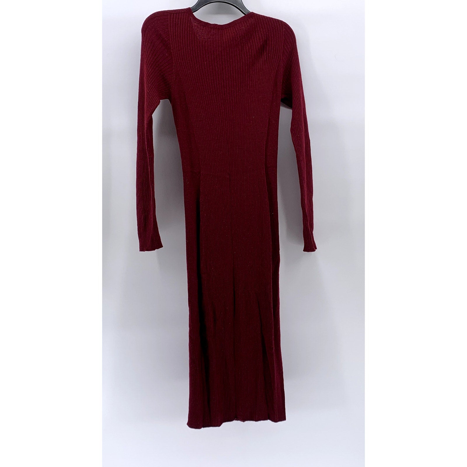 UNIQLO Women's Wine Crewneck Rib Knit Wool Long Sleeve Midi Sweater Dress SZ L