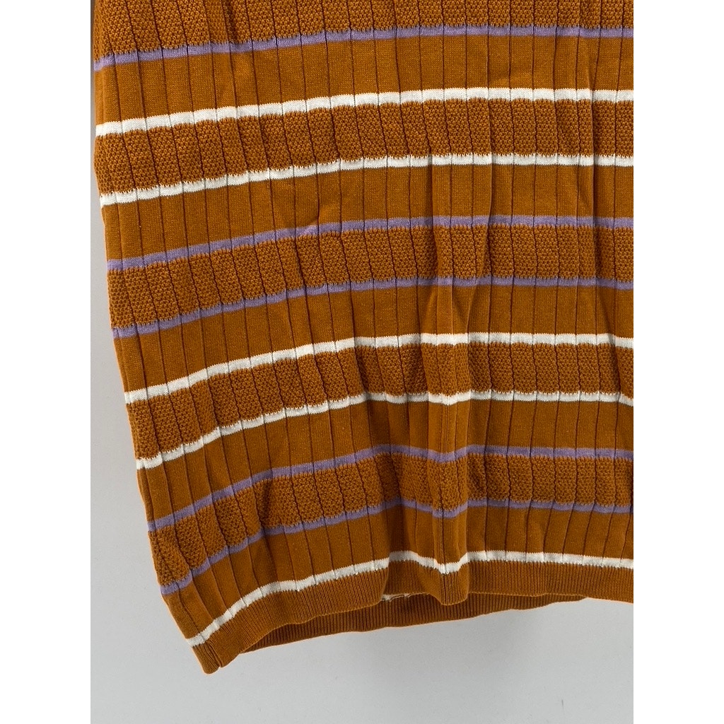 ASOS DESIGN Women's Orange Striped Rib Short Sleeve Polo Top SZ S