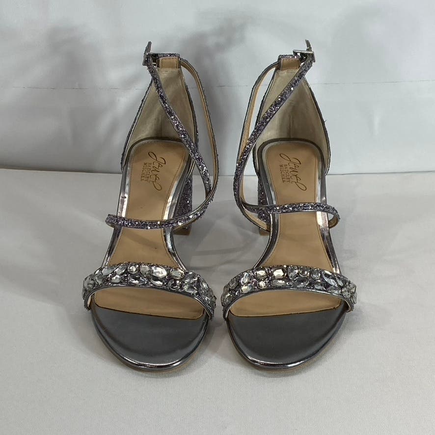 JEWEL BADGLEY MISCHKA Women's Smoke Glitter Claudia Block-Heel Sandals SZ 6.5