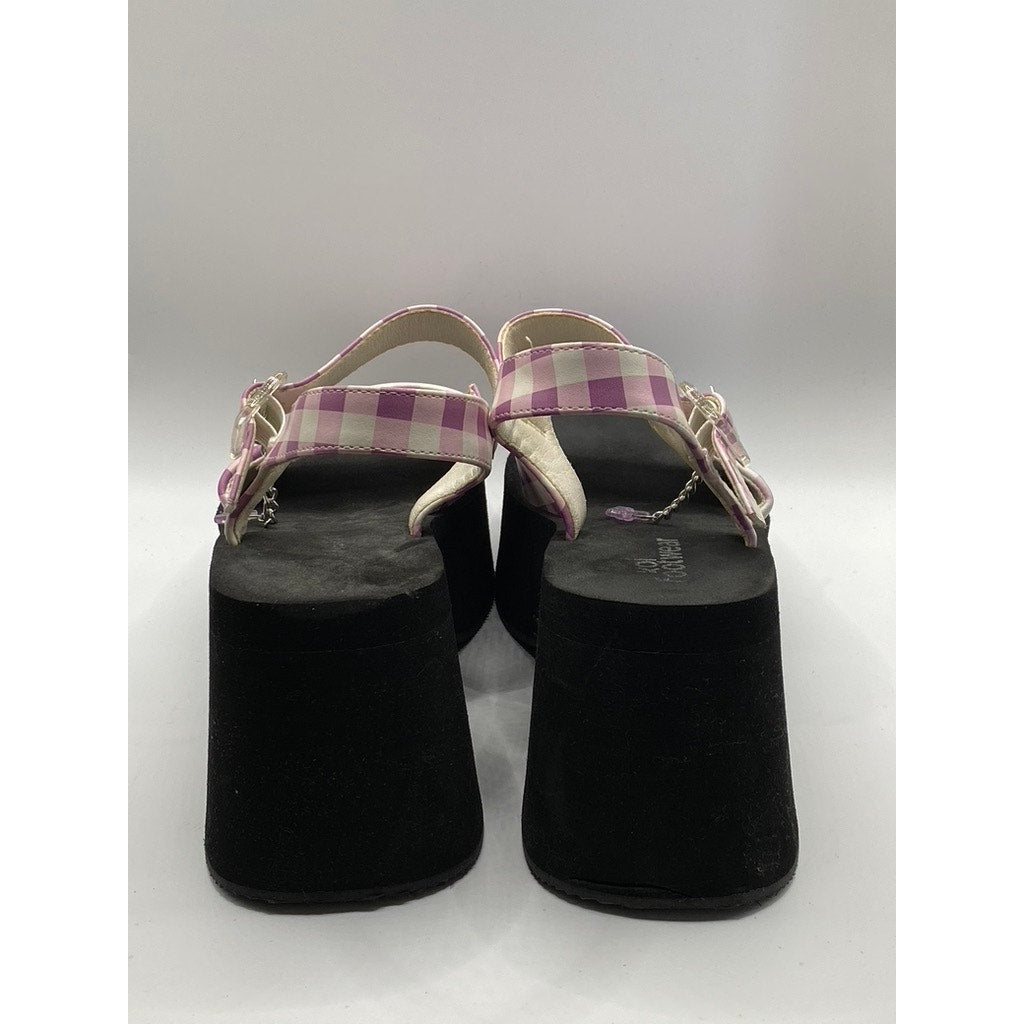 KOI FOOTWEAR Women's Pink-White Plaid Chunky Platform Ankle-Strap Sandals SZ 6
