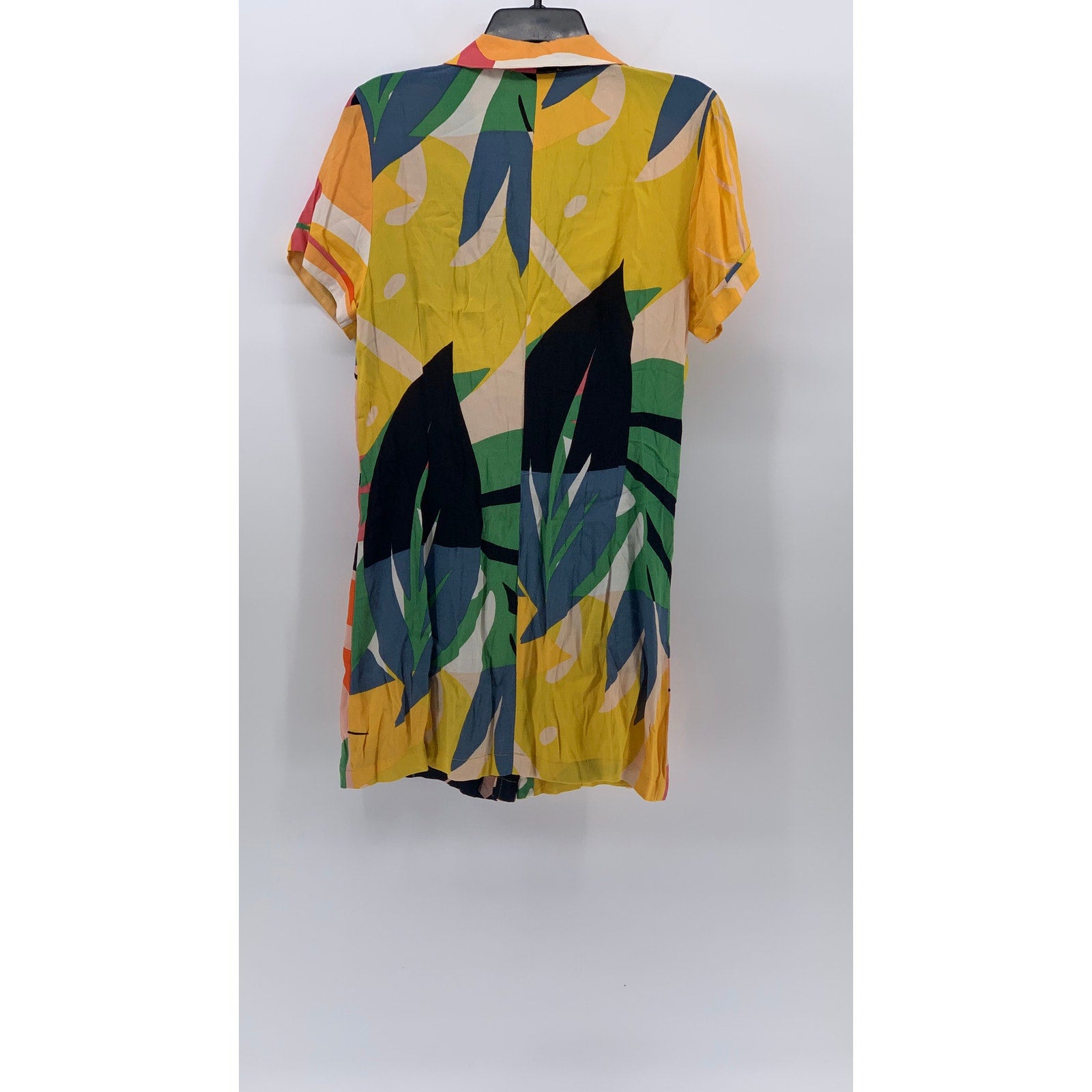 OLIVACIOUS Women's Yellow-Multicolor Tropical Print Button-Up Shirt Dress SZ M