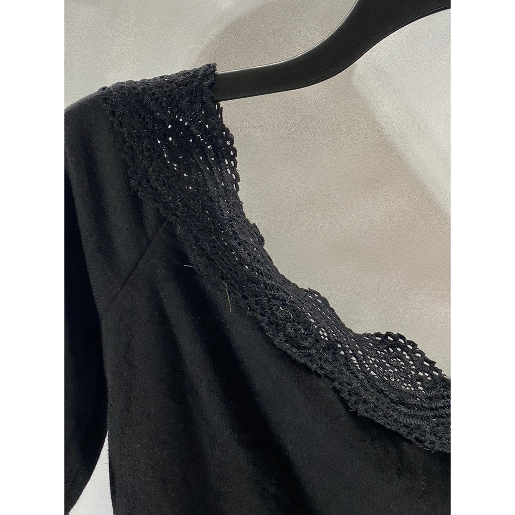 KENDALL & KYLIE Women's Crochet Trim Boat-Neck Long Sleeve Crop Top SZ S