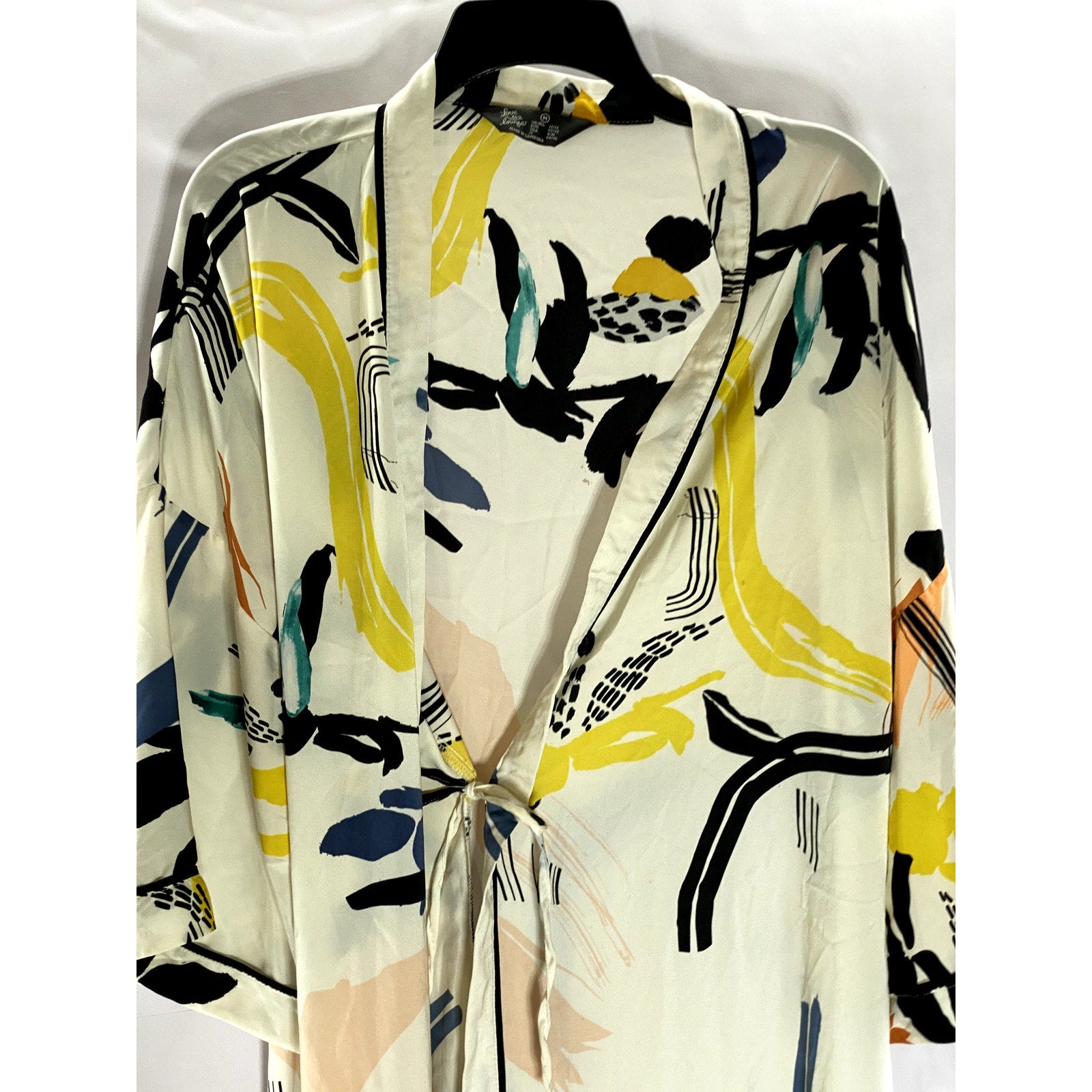 LOVE TO LOUNGE Women's White-Multi Abstract Print Long Sleeve Robe SZ 8/10