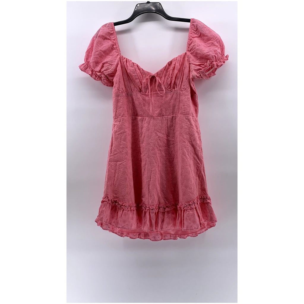 B.DARLIN Women's Bubblegum Pink Puff-Short Sleeve Ruffle Mini Dress SZ 11/12
