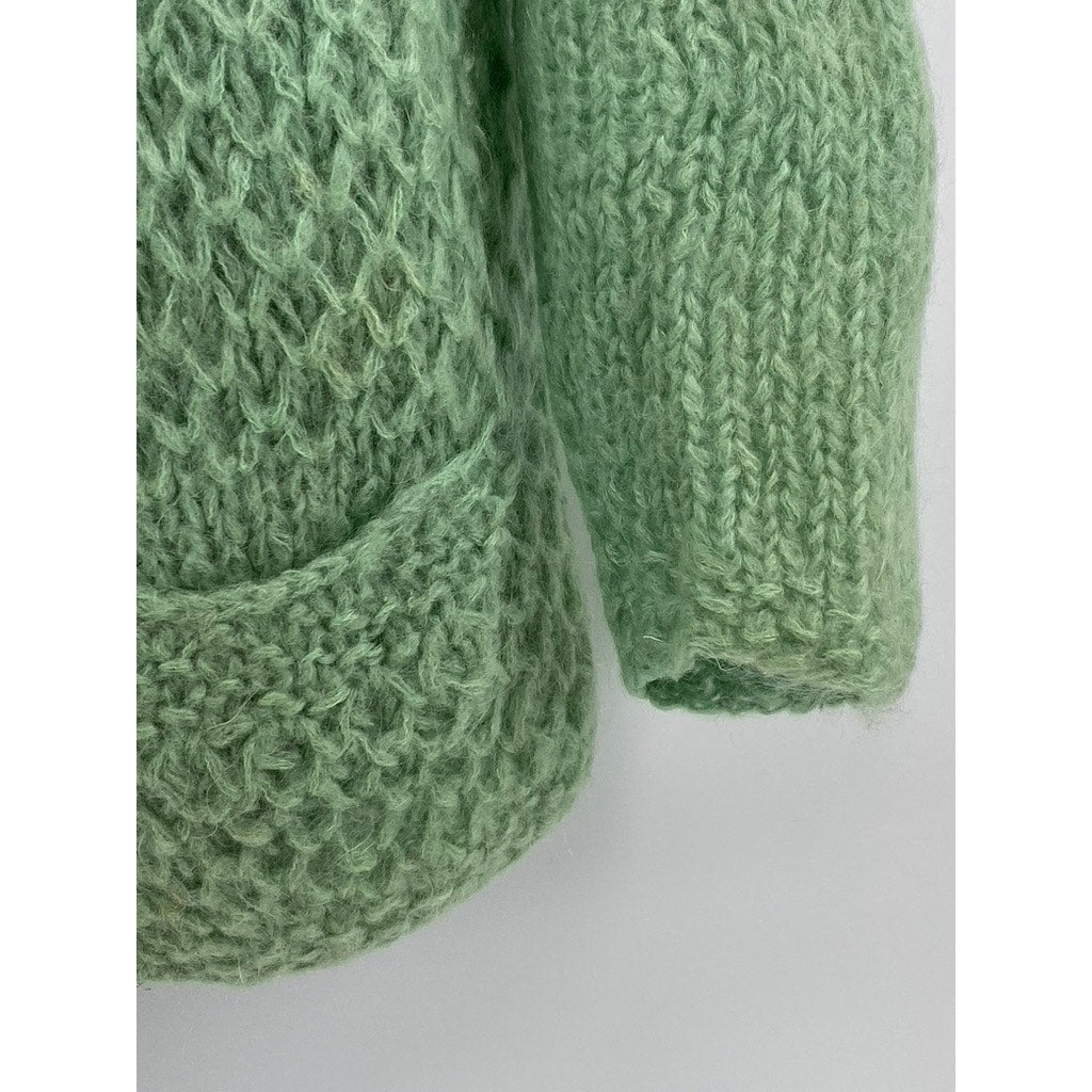ORBACH'S Women's Green Vintage Open-Knit Button-Up Wool-Mohair Cardigan SZ S