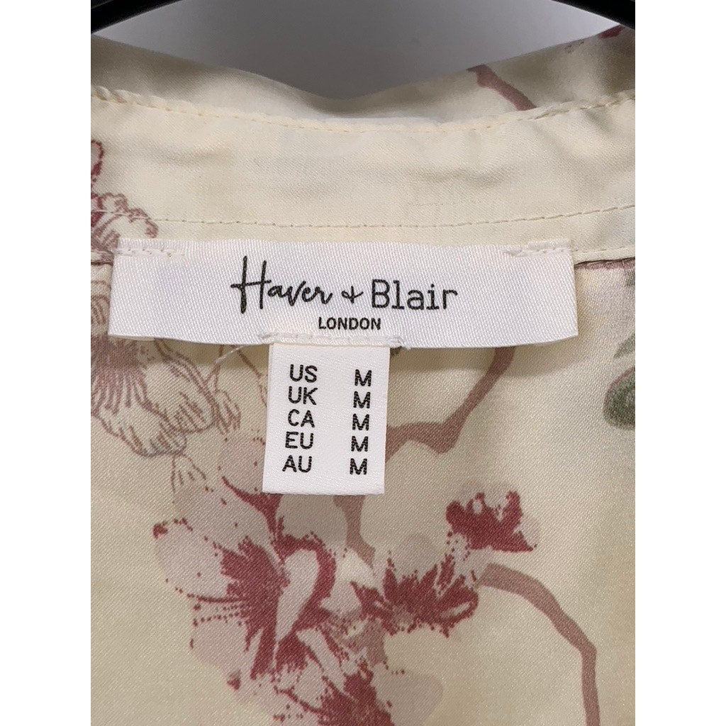 HARVER & BLAIRE LONDON Women's Cream Floral Button-Up Long Sleeve Top SZ M