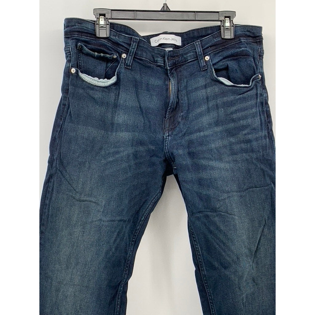 CALVIN KLEIN Men's Dark Indigo Denim Slim-Leg Five-Pocket jeans SZ 36X30