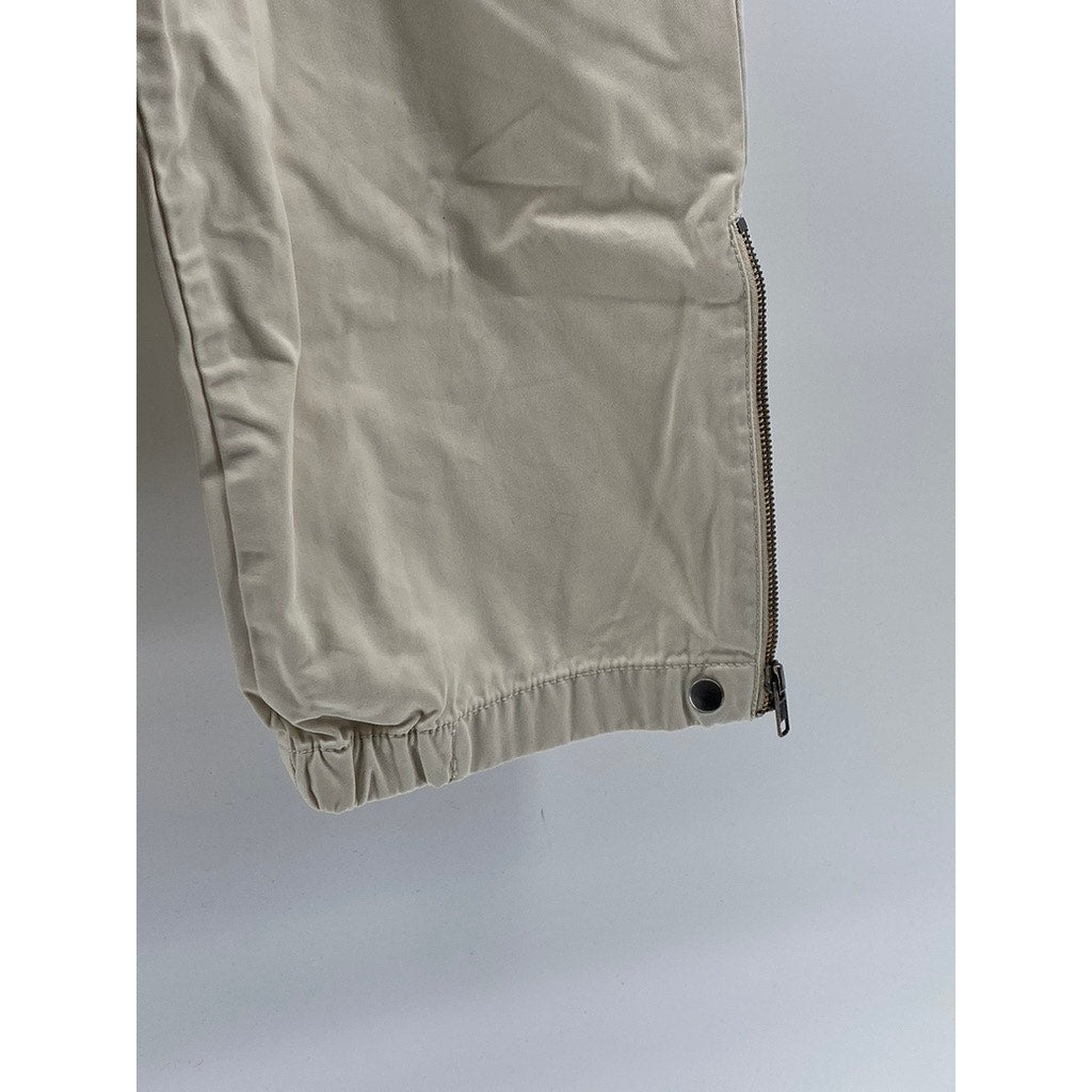 GAP Women's Beige Zipper-Hem Straight-Leg Relaxed-Fit Pants SZ 4