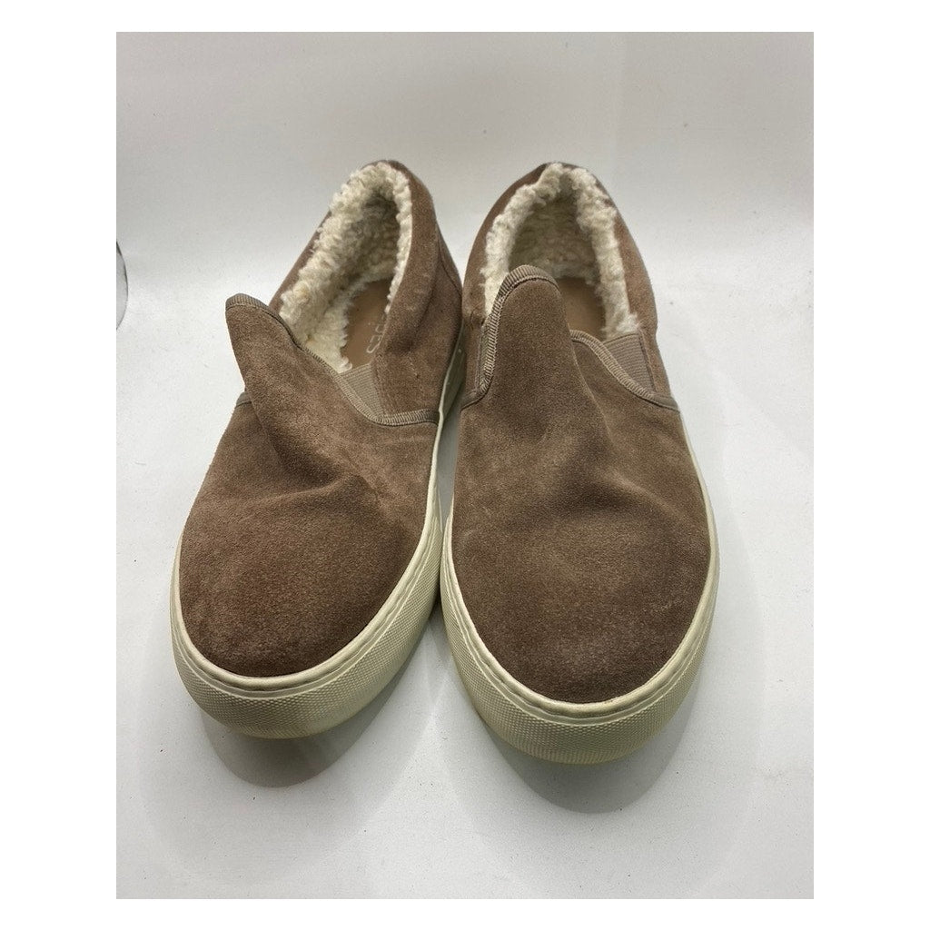 J/SLIDES Women's Brown Nubuck Suede Faux-Fur Low Top Platform Sneakers SZ 7