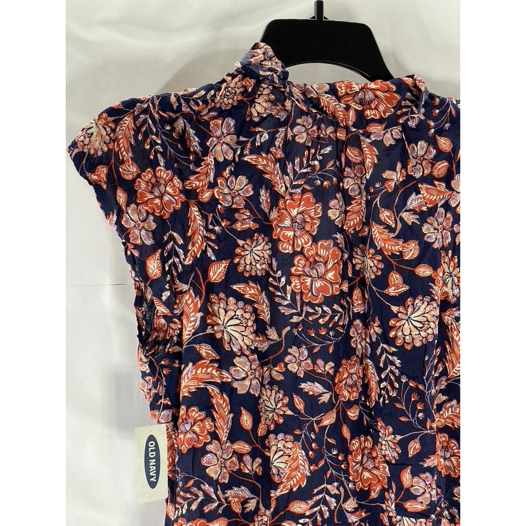 OLD NAVY Women's Navy Floral Ruffle Short Sleeve Wrap Top SZ S