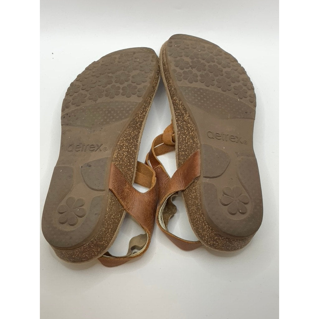 AETREX Women's Brown Harper Braided Slingback Thong Wedge Sandals SZ 7