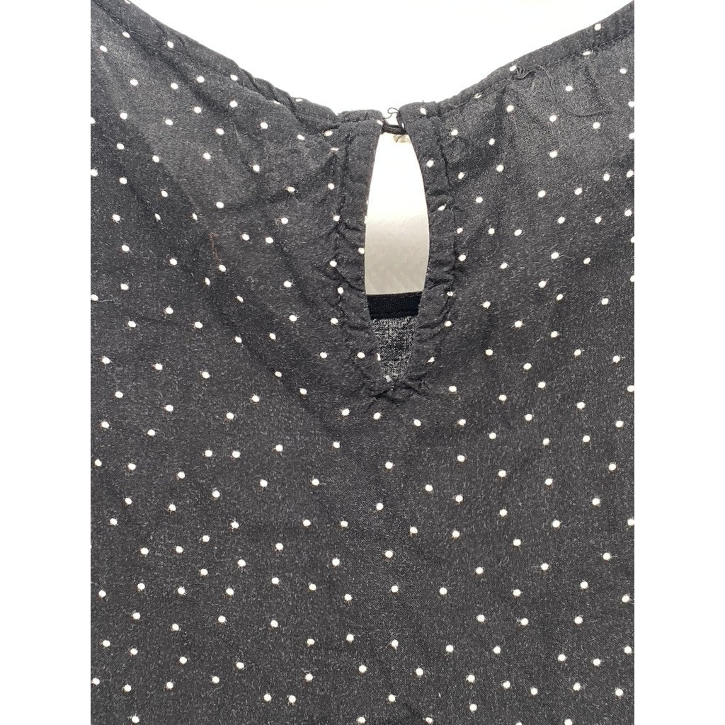 POPSUGAR Women’s Black Micro Polka Dot Long Sleeve Swing Top SZ S