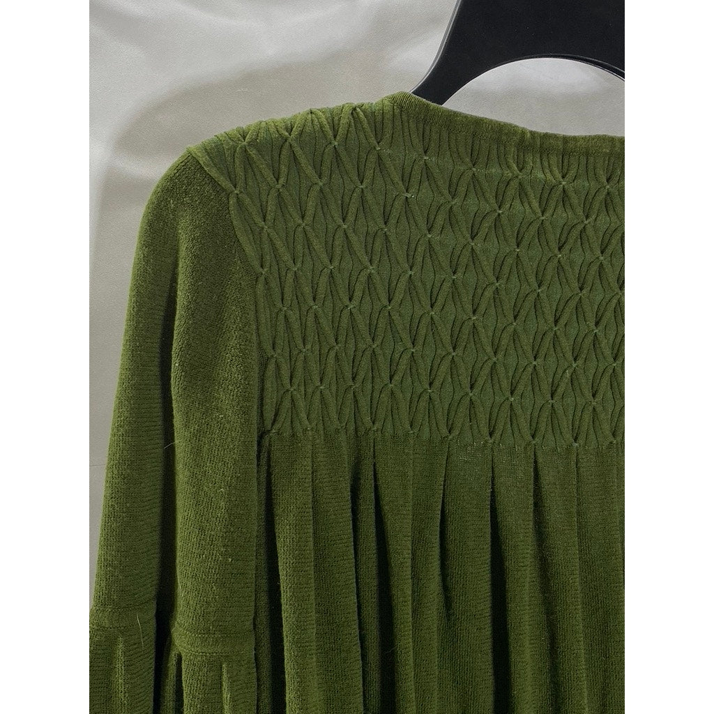 DIANE VON FURSTENBERG Women's Dark Green Split-Collar Long Sleeve Midi Dress SZM