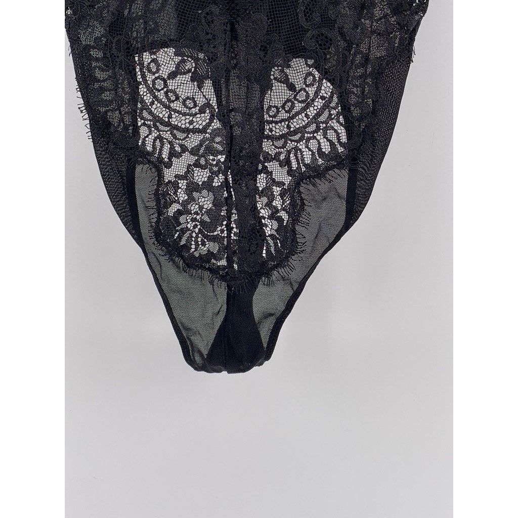UNBRANDED Women's Black Lace V-Neck Bodysuit SZ S