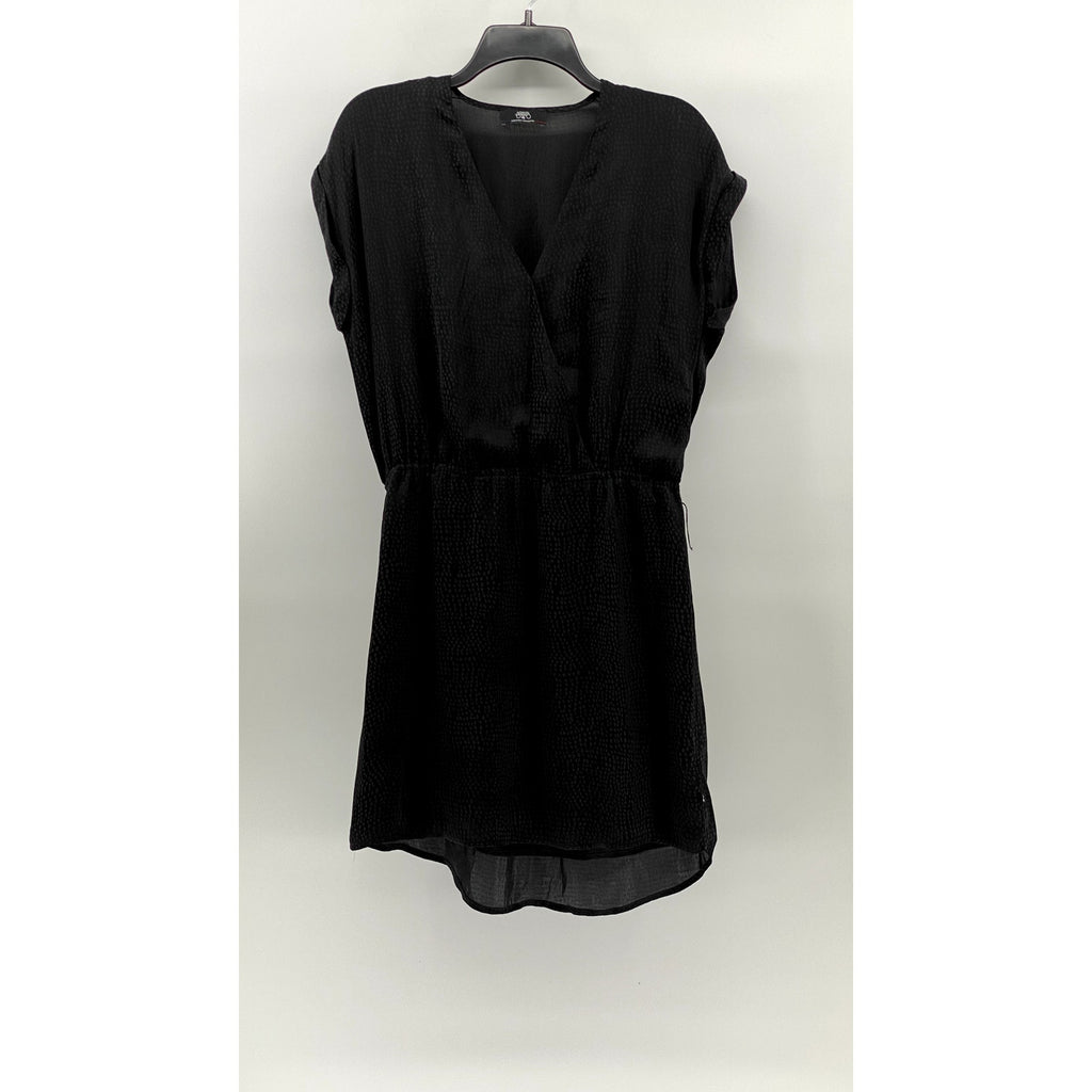 LE TEMPS DE CERISES Women's Black Polka Dot Cuffed Short Sleeve Mini Dress SZ M