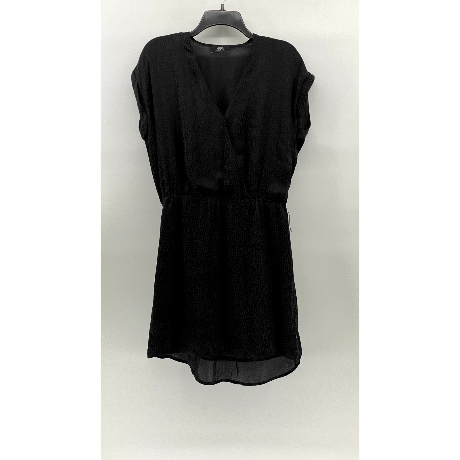 LE TEMPS DE CERISES Women's Black Polka Dot Cuffed Short Sleeve Mini Dress SZ M