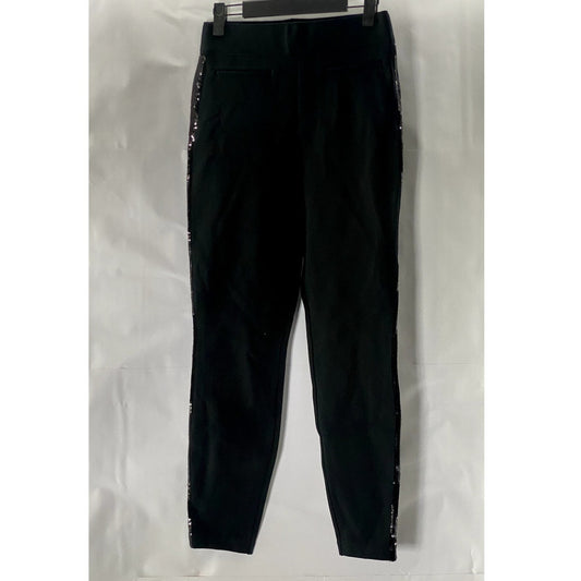 SPANX By Sara Berkley Women's Black Sequin Trim Ponte Skinny Ankle Pants SZ S