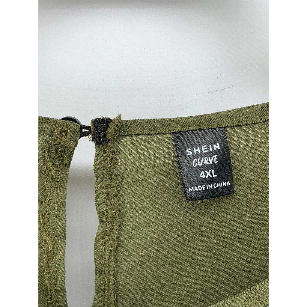 SHEIN CURVE Women's Plus Olive Green Ruffle-Hem Short Sleeve Dress SZ 4XL
