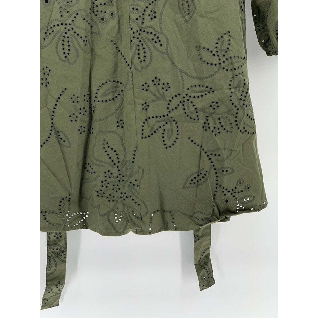 ZARA Women's Green Eyelet Cutout Embroidered Mini Dress SZ XS