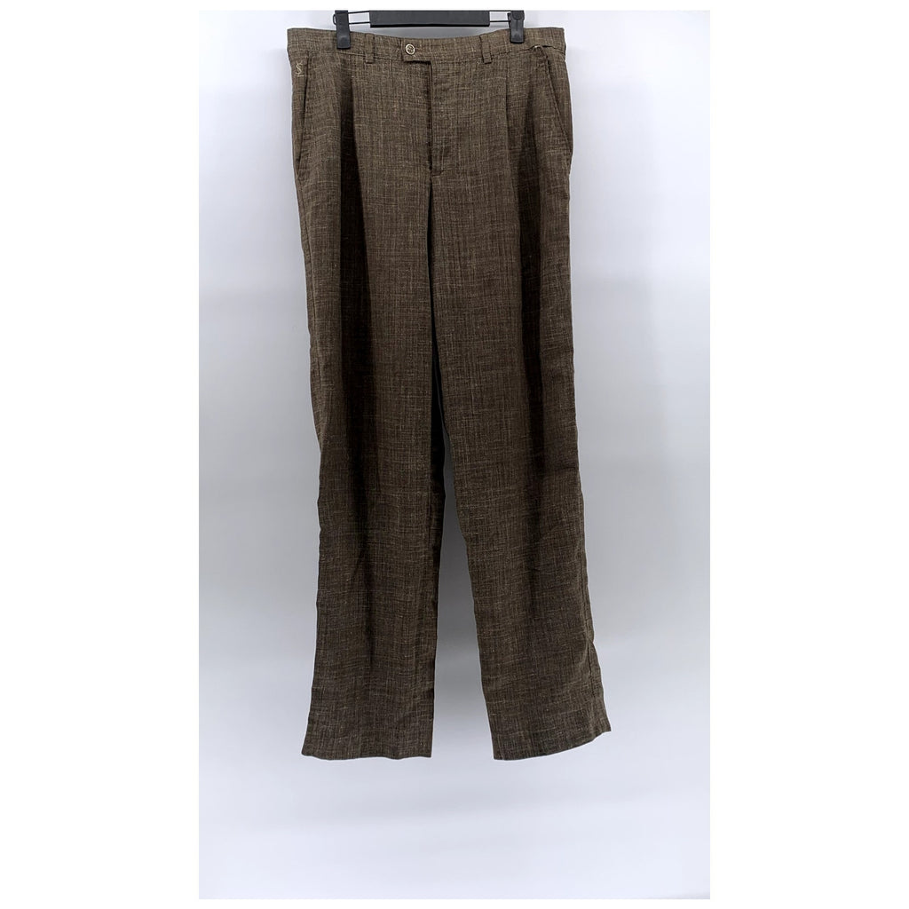 YSL YVES SAINT LAURENT Men's Brown Pleated Straight-Leg Pants SZ 44(US34)